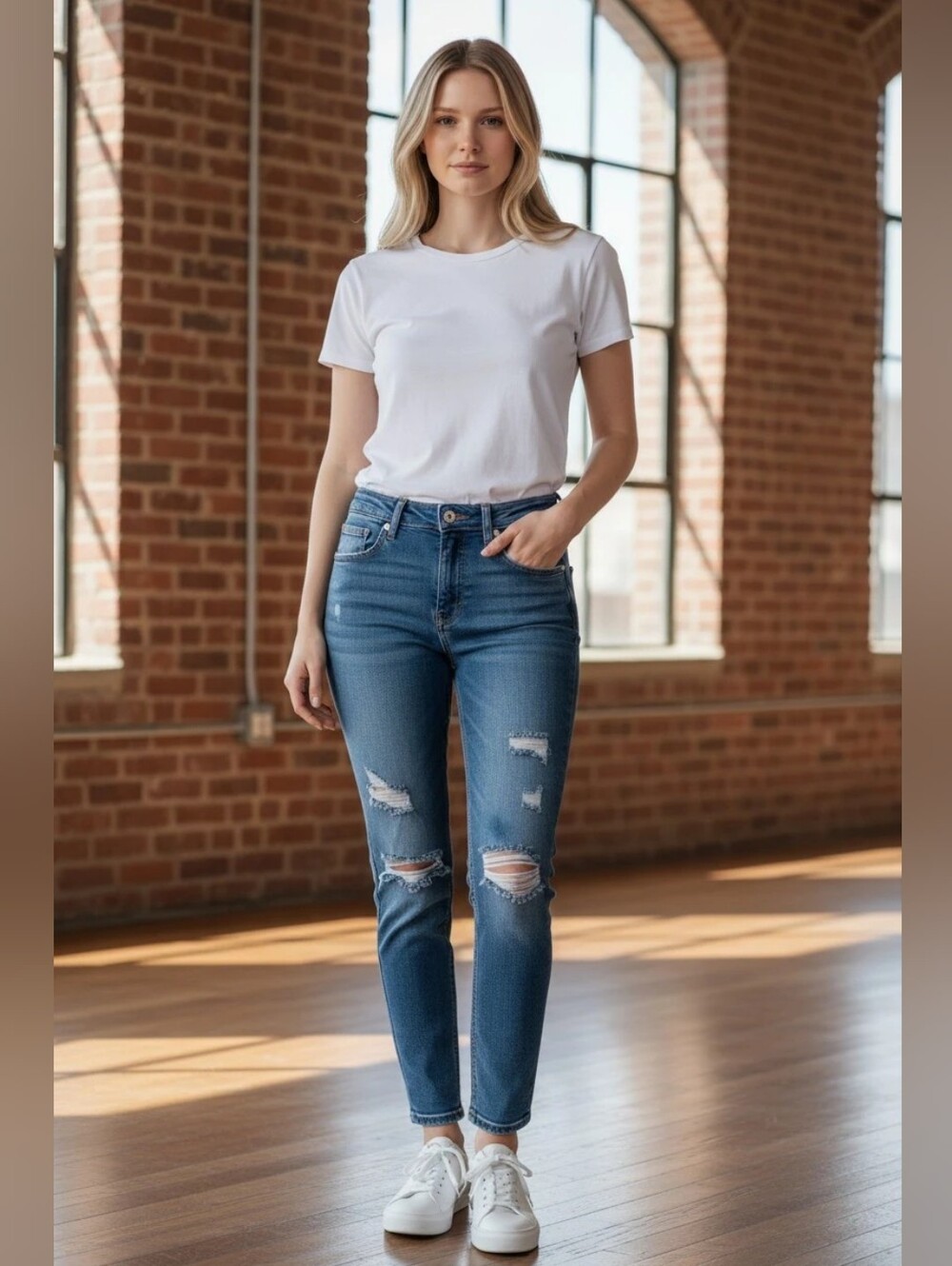 Fashion Nova Medium Blue Distressed Skinny Jeans Size 28 X 28  NWT